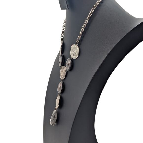 Lydell N.Y.C. Silver Tone Rutilated Quartz Shell Disk Rolo 18" Chain Necklace - Picture 2 of 16